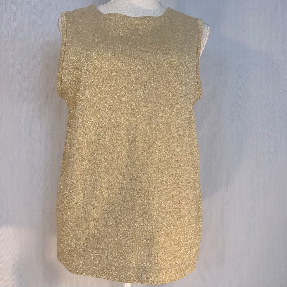 Vintage Bob Mackie Studio Top Gold Glitter Metallic Knit Sleeveless Tank S